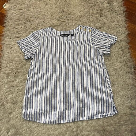 Lands end women’s white and blue stripped linen short sleeve shirt‎ size xs - Picture 1 of 5